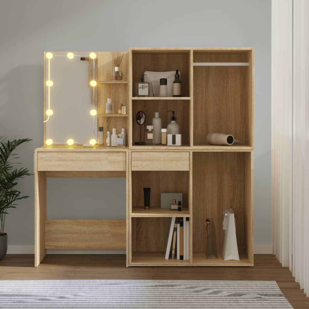 Coiffeuse à LED avec 2 armoires Chêne sonoma Bois d'ingénierie - XIOS