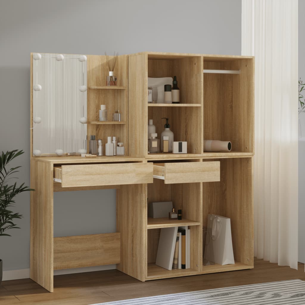 Coiffeuse à LED avec 2 armoires Chêne sonoma Bois d'ingénierie - XIOS