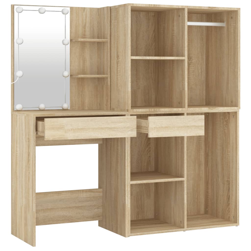 Coiffeuse à LED avec 2 armoires Chêne sonoma Bois d'ingénierie - XIOS