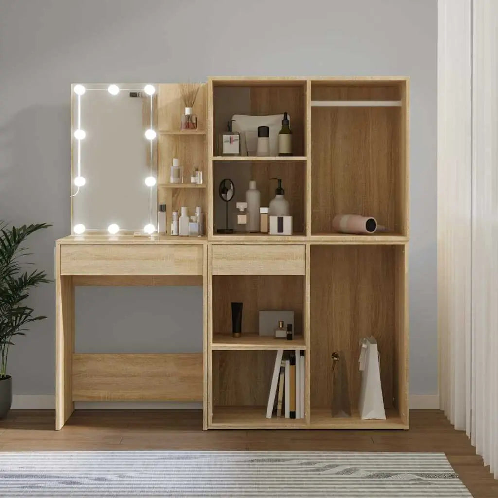 Coiffeuse à LED avec 2 armoires Chêne sonoma Bois d’ingénierie - XIOS