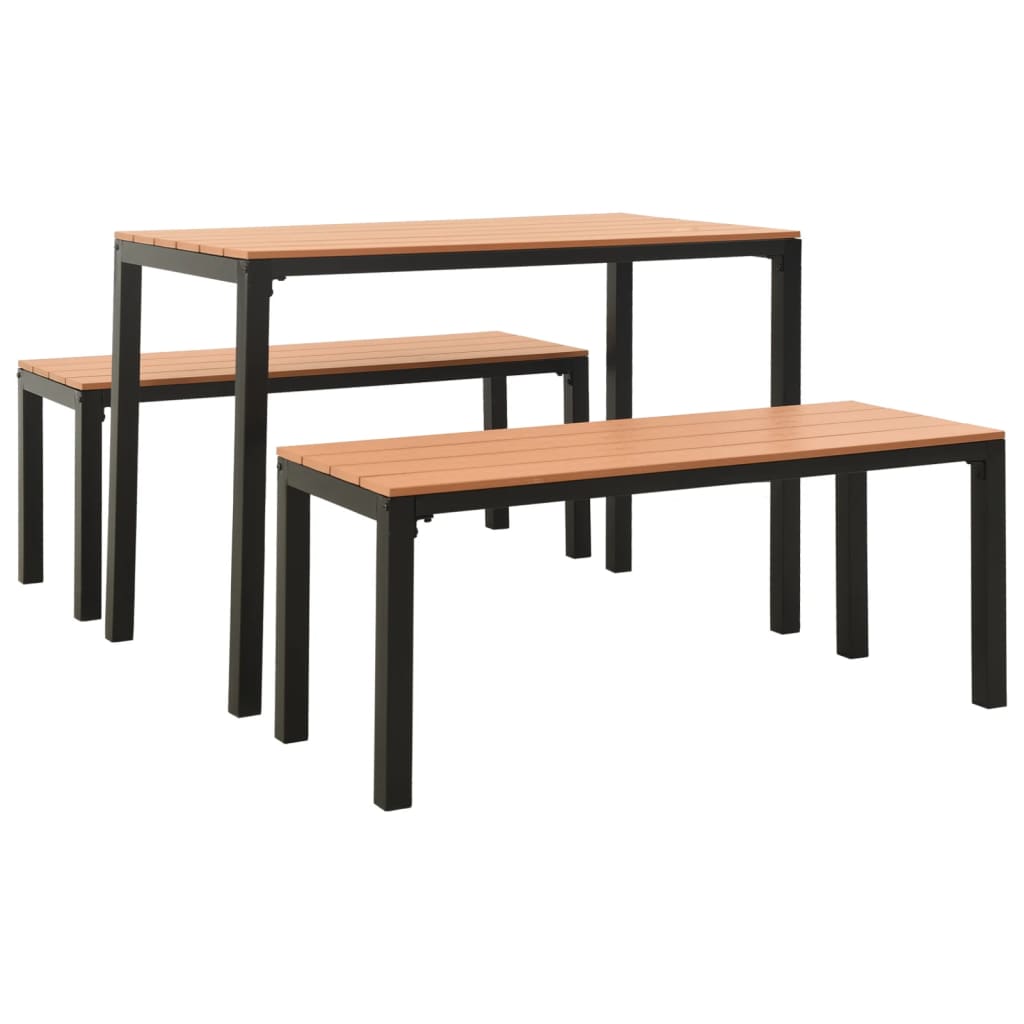 Ensemble à manger de jardin 3 pcs acier et WPC marron et noir
