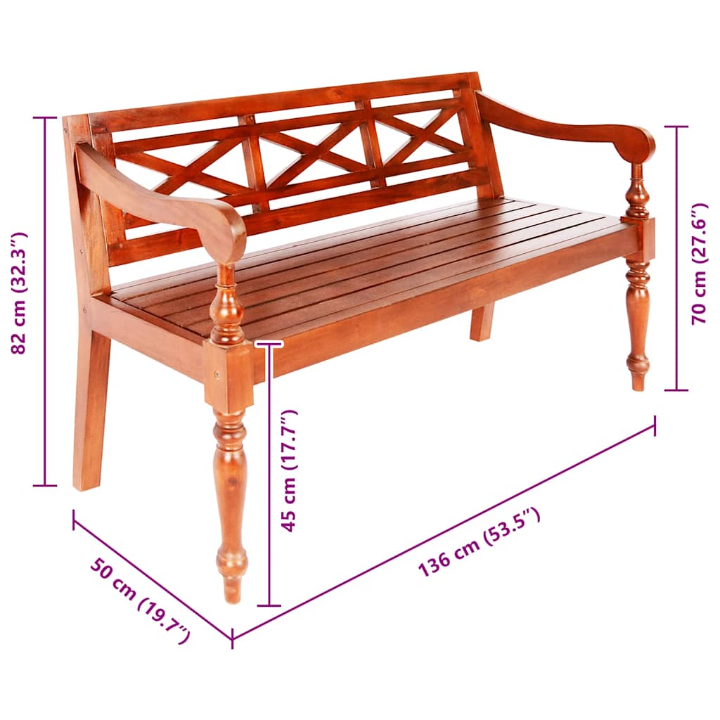 Banc Batavia 123 cm Bois d'acajou massif Marron foncé - XIOS