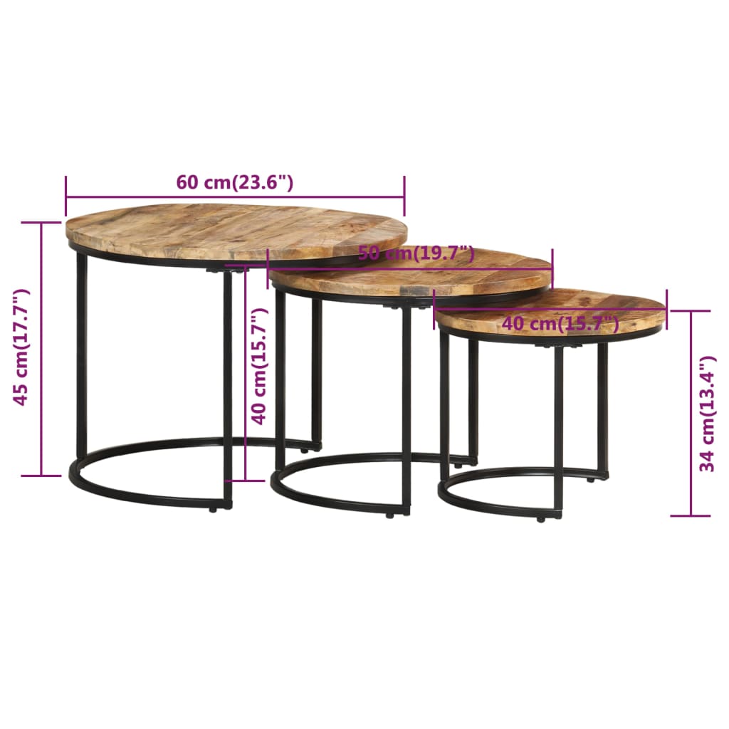 Tables gigognes 3 pcs Bois de manguier brut - XIOS