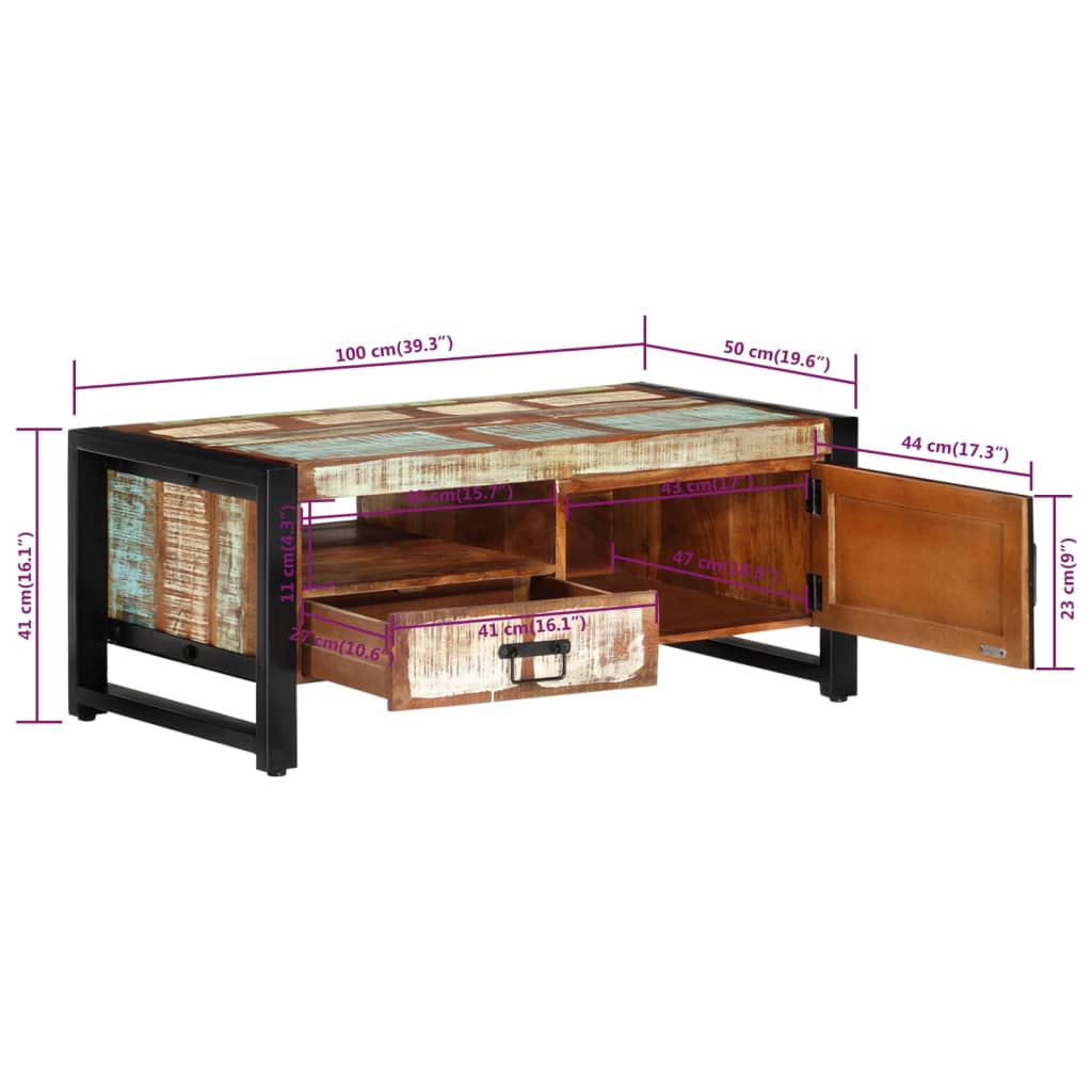 Table basse 100x50x41 cm Bois de récupération massif - XIOS