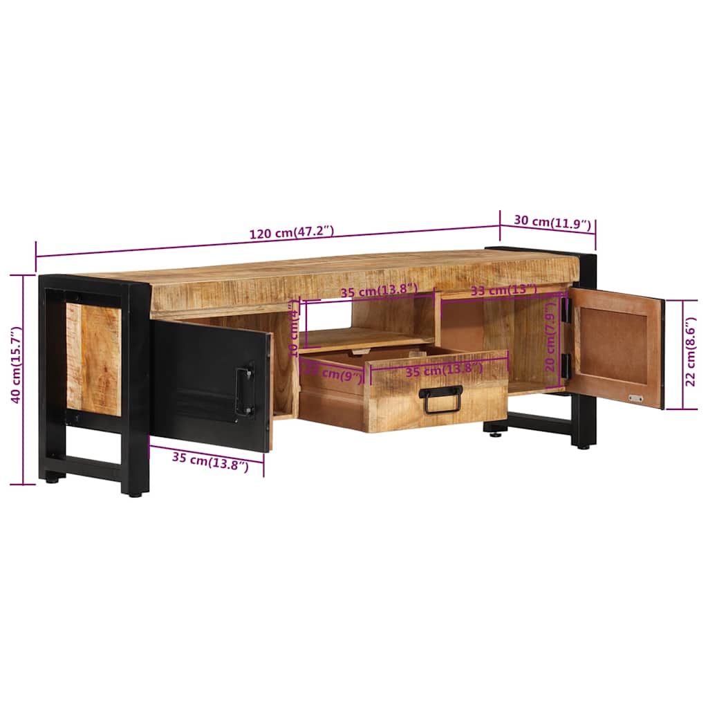 Meuble TV 120x30x40 cm Bois massif de manguier - XIOS