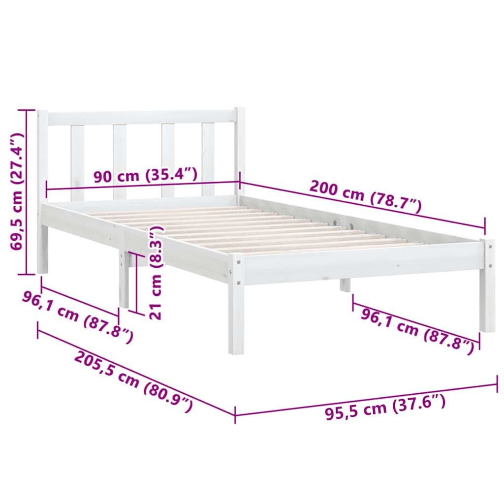 Cadre de lit sans matelas blanc bois massif 90x200 cm - XIOS