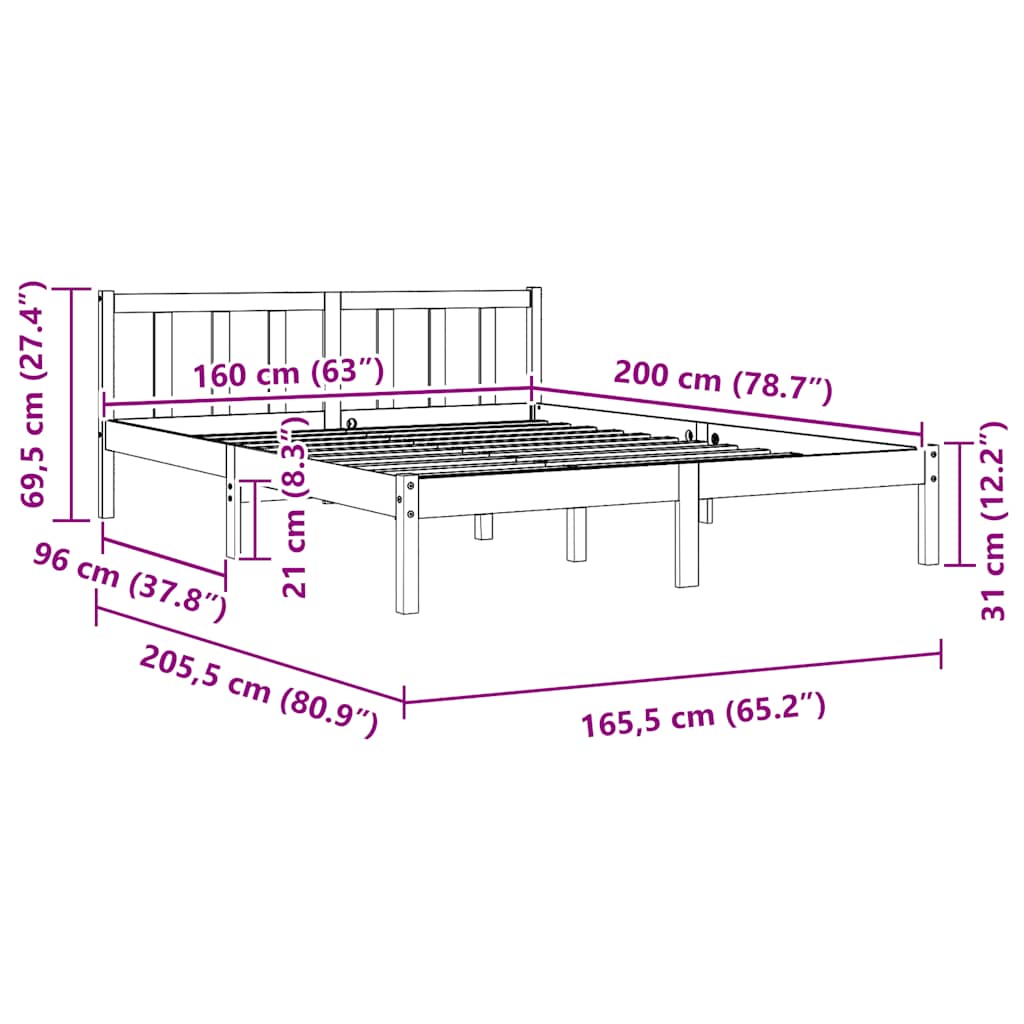 Cadre de lit sans matelas bois massif 160x200 cm - XIOS