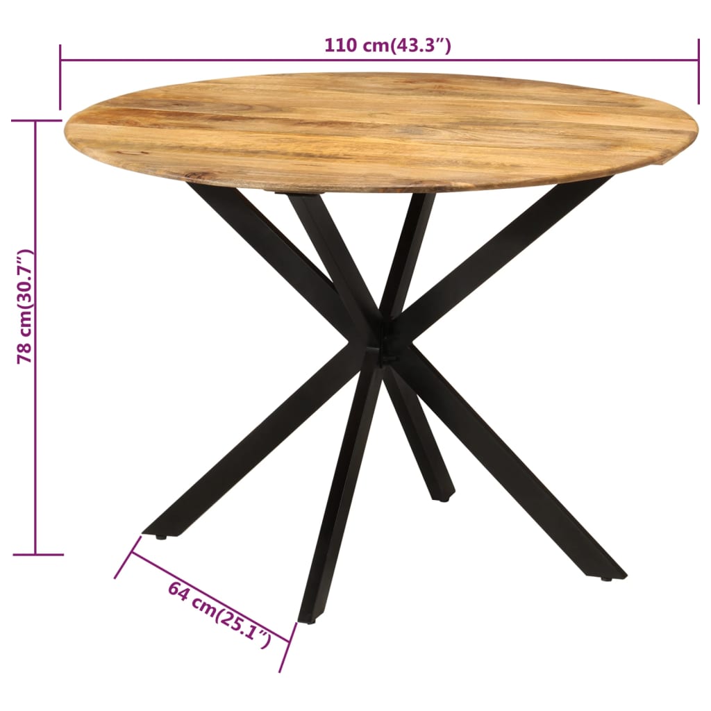 Table à dîner Ø110x78 cm Bois de manguier massif et acier - XIOS