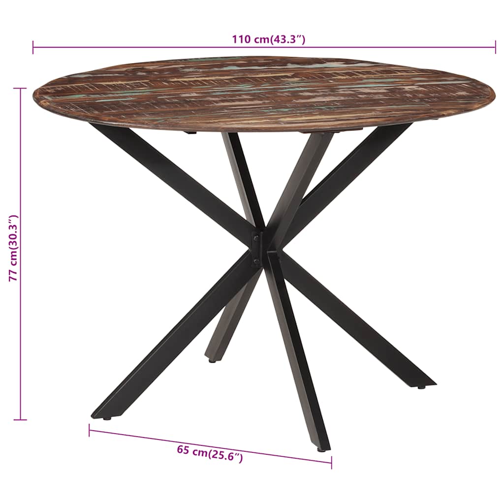 Table à dîner Ø110x78 cm Bois de récupération massif et acier - XIOS