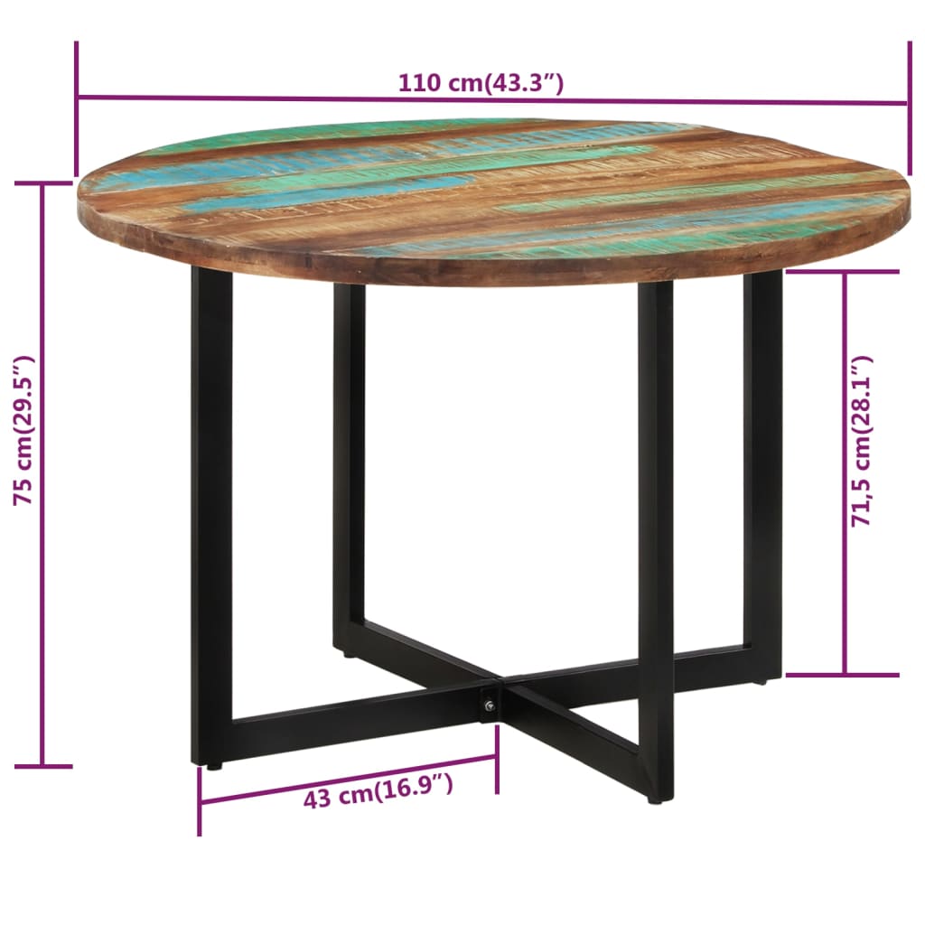 Table à manger 110x75 cm Bois massif de récupération - XIOS