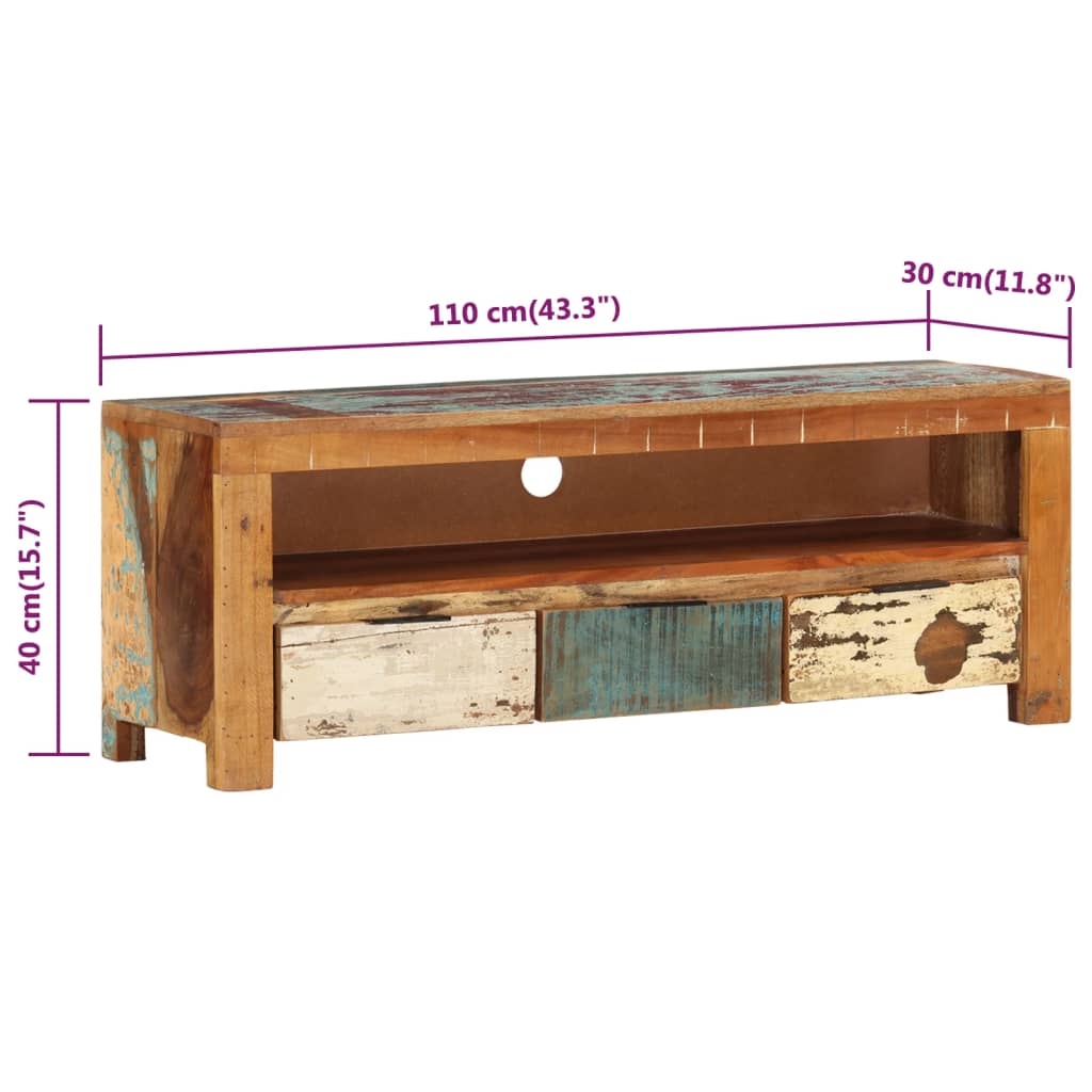 Meuble TV 110x30x40 cm Bois de récupération massif - XIOS