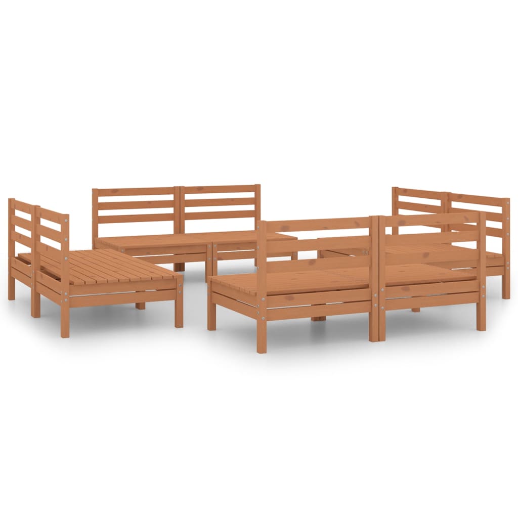 Salon de jardin 8 pcs Marron miel Bois de pin massif