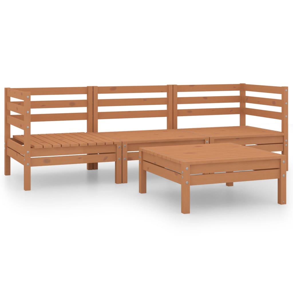 Salon de jardin 4 pcs Marron miel Bois de pin massif