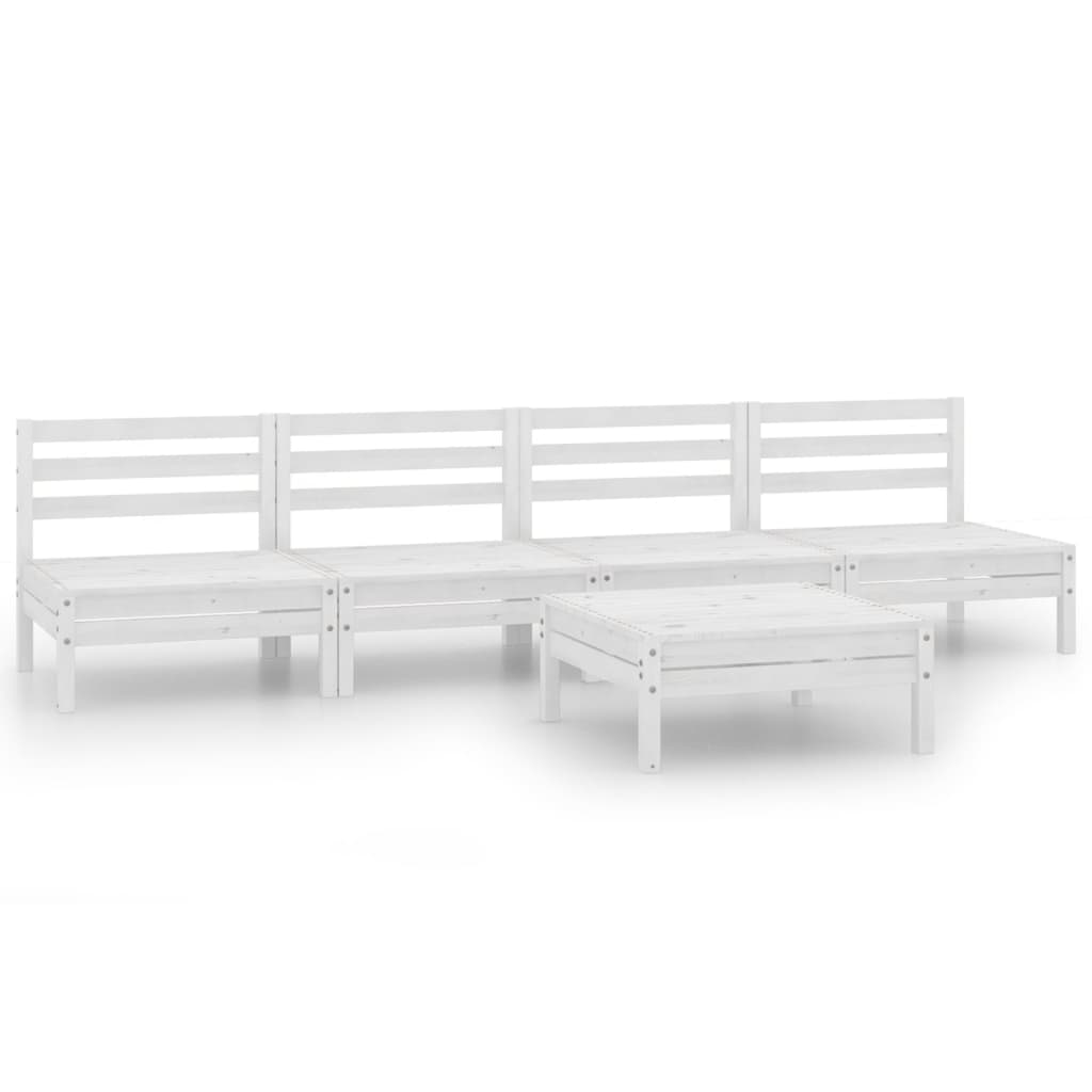 Salon de jardin 5 pcs Blanc Bois de pin massif