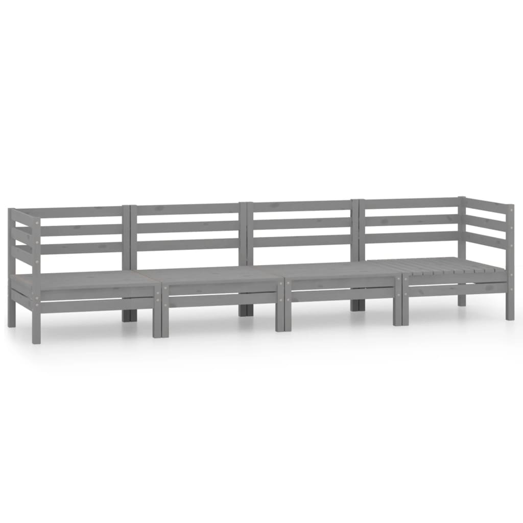 Salon de jardin 4 pcs Gris Bois de pin massif