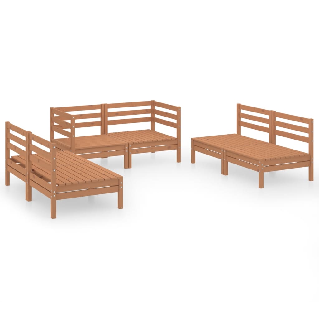 Salon de jardin 6 pcs Marron miel Bois de pin massif