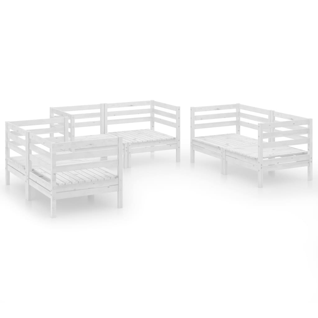 Salon de jardin 6 pcs Blanc Bois de pin massif