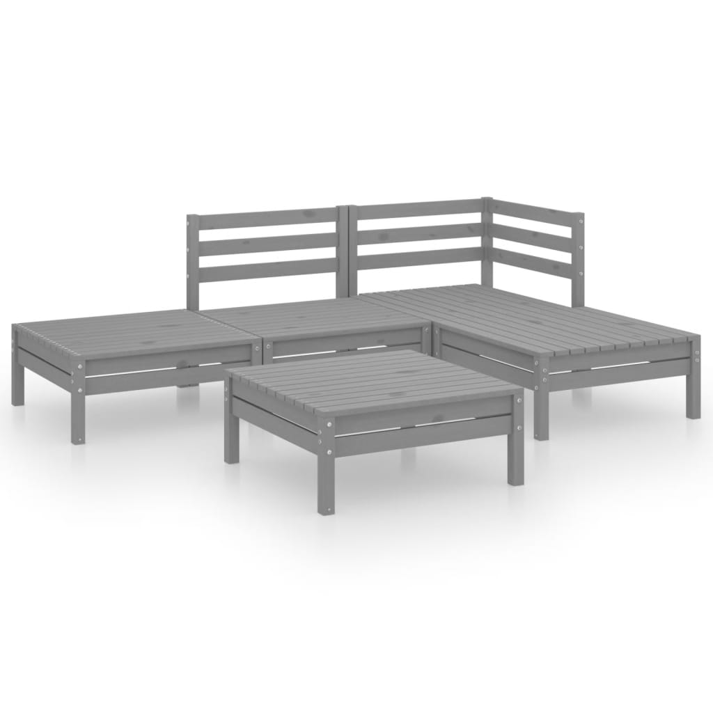 Salon de jardin 5 pcs Bois de pin massif Gris