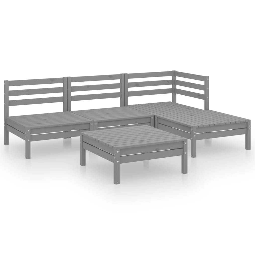 Salon de jardin 5 pcs Bois de pin massif Gris