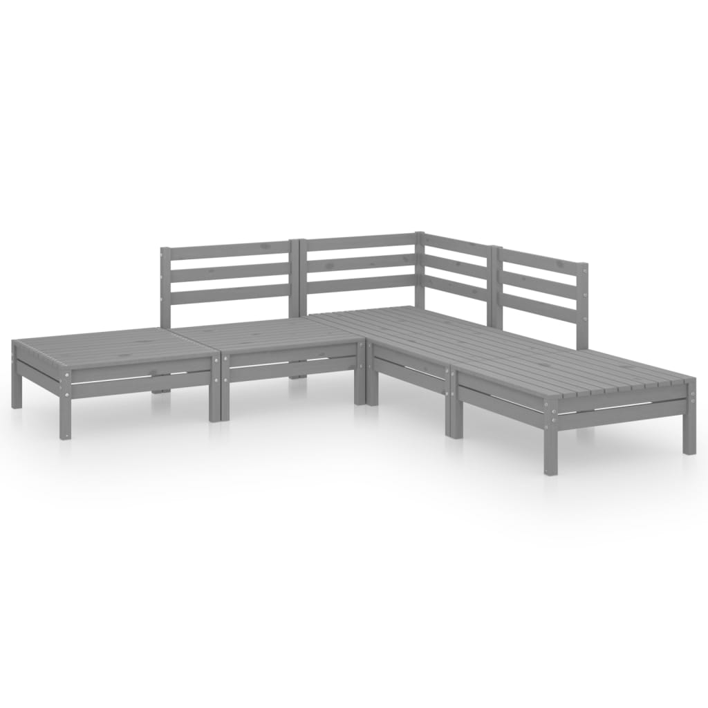 Salon de jardin 5 pcs Bois de pin massif Gris