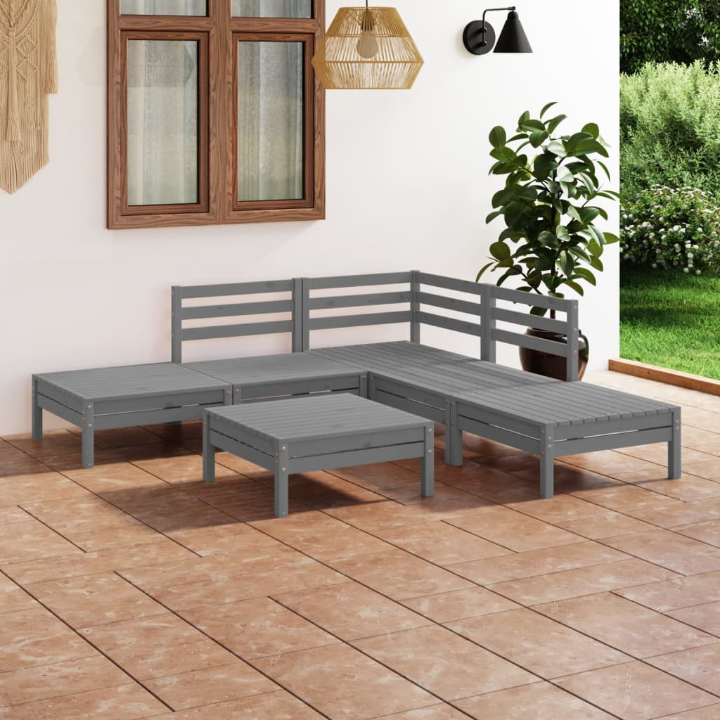 Salon de jardin 6 pcs Bois de pin massif Gris