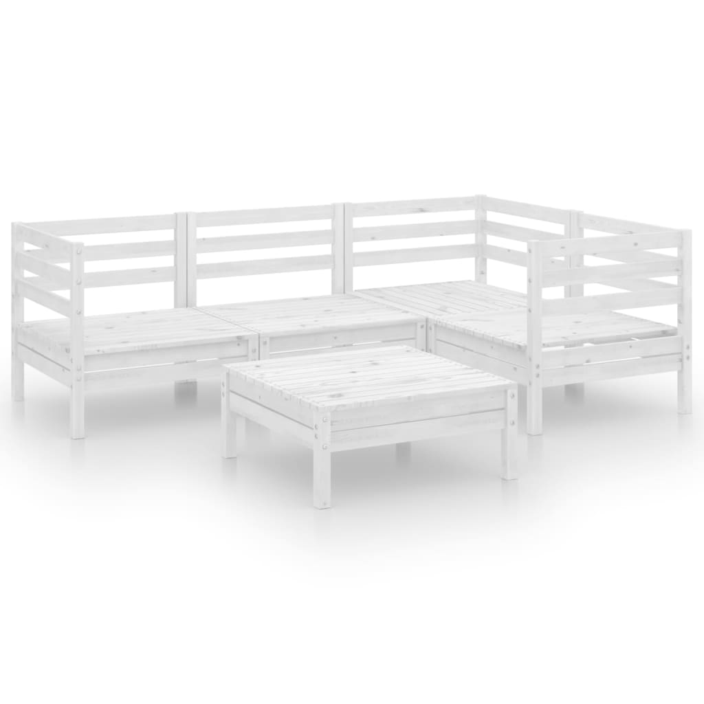 Salon de jardin 5 pcs Bois de pin massif Blanc