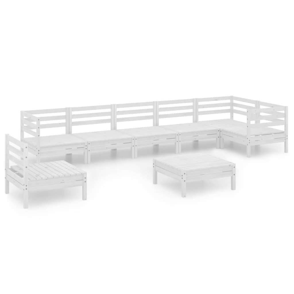 Salon de jardin 8 pcs Bois de pin massif Blanc