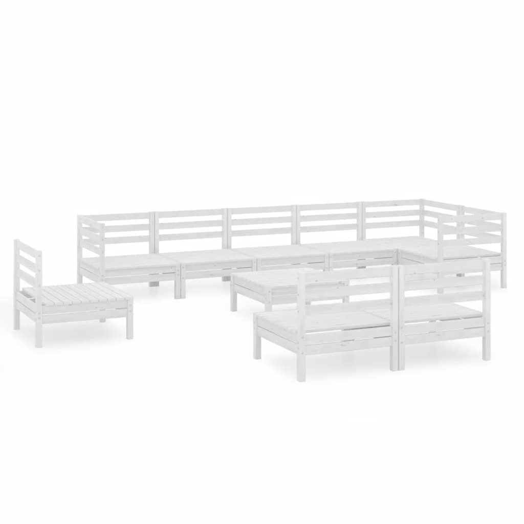 Salon de jardin 10 pcs Bois de pin massif Blanc