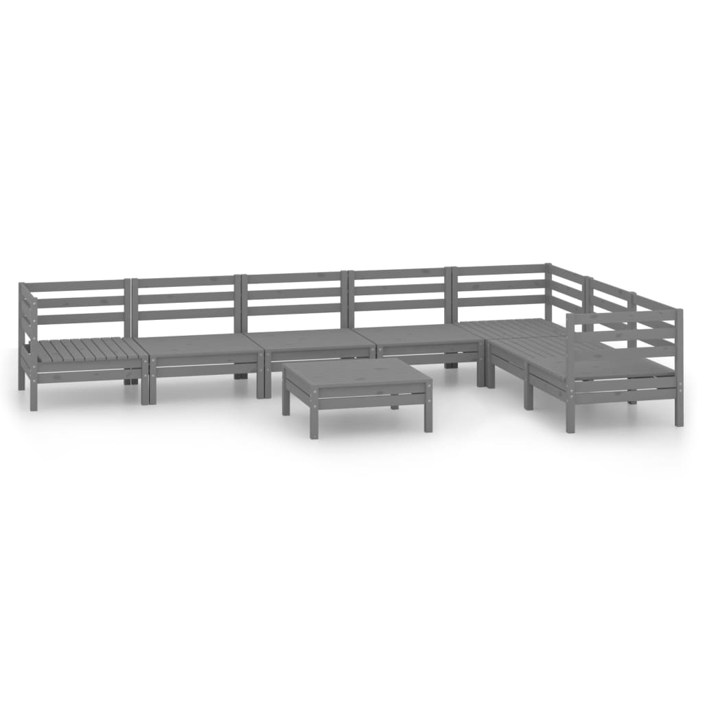 Salon de jardin 8 pcs Bois de pin massif Gris