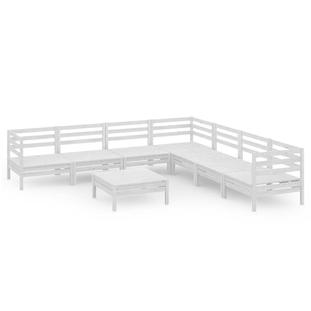 Salon de jardin 8 pcs Bois de pin massif Blanc