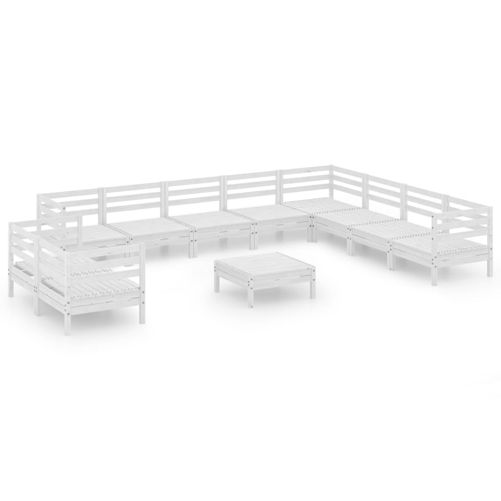 Salon de jardin 11 pcs Bois de pin massif Blanc