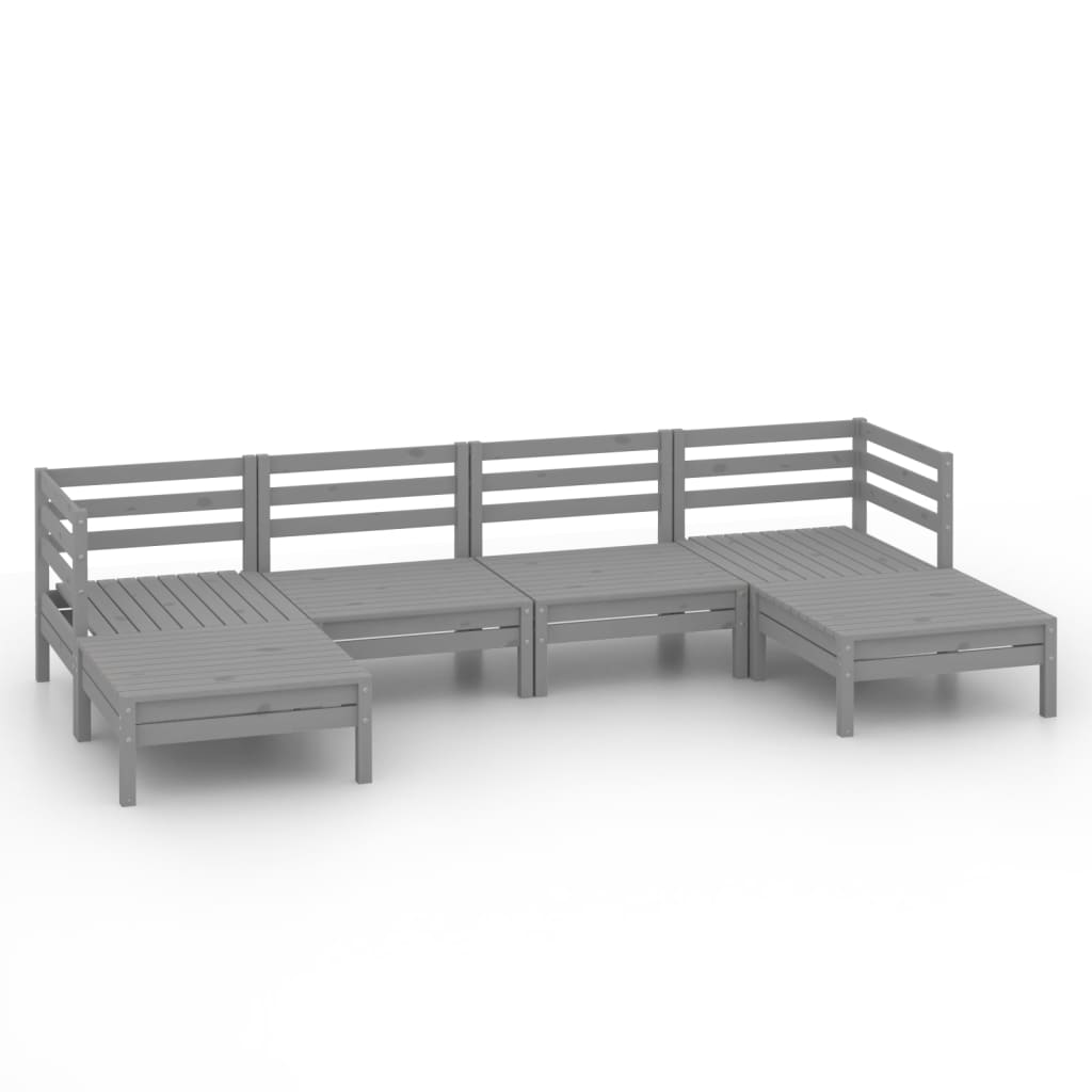 Salon de jardin 6 pcs Gris Bois de pin massif
