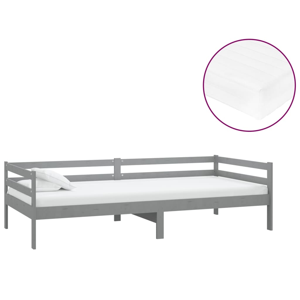 Lit de repos avec matelas 90x200 cm Gris Bois de pin massif - XIOS