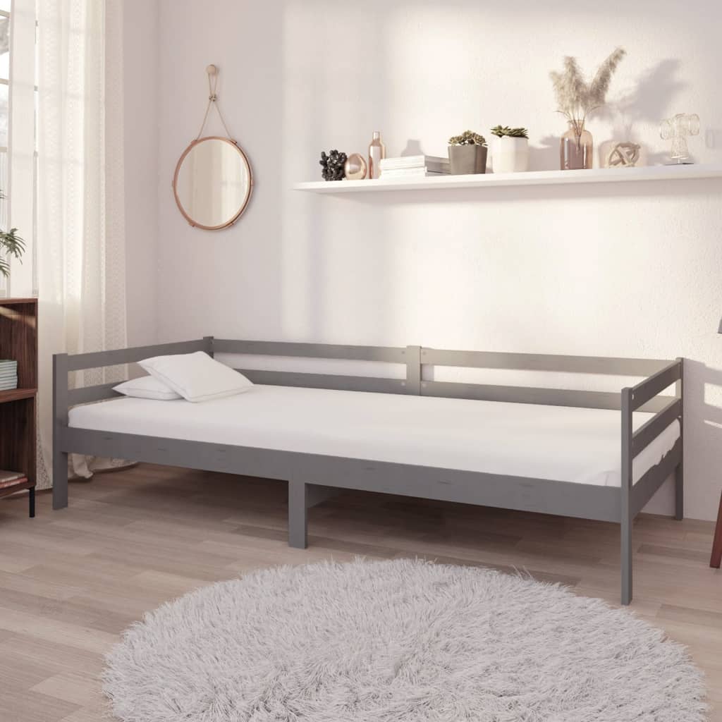 Lit de repos avec matelas 90x200 cm Gris Bois de pin massif - XIOS