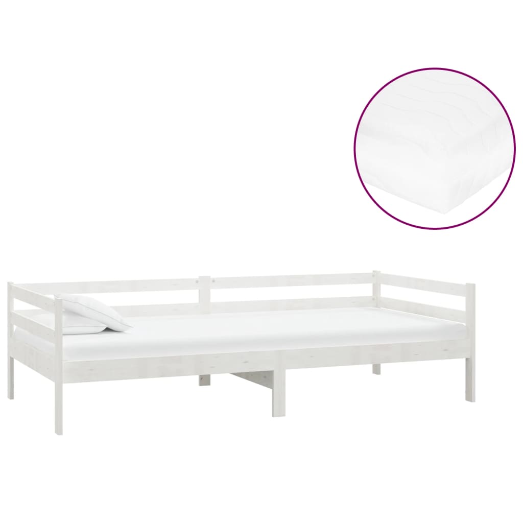 Lit de repos avec matelas 90x200 cm Blanc Bois de pin massif - XIOS