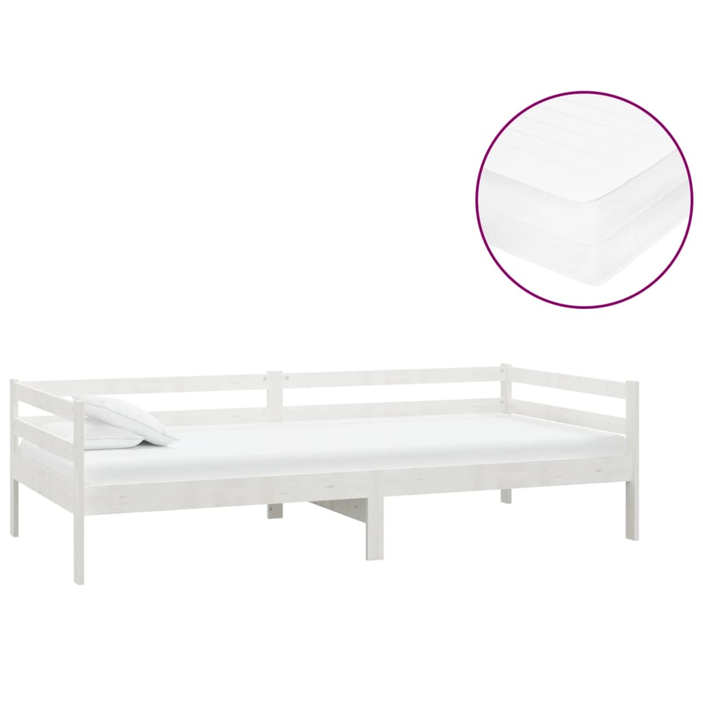 Lit de repos avec matelas 90x200 cm Blanc Bois de pin massif - XIOS