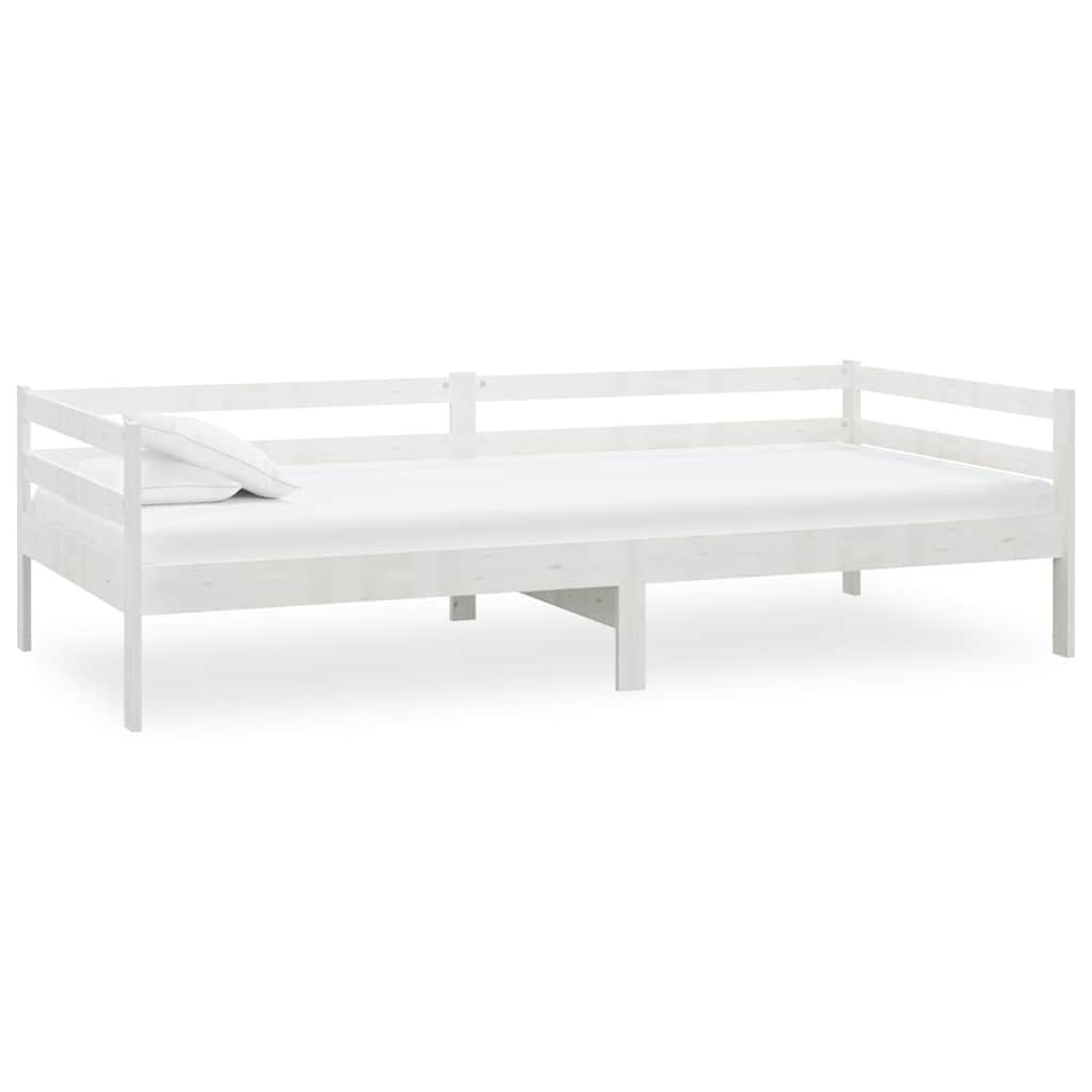 Lit de repos avec matelas 90x200 cm Blanc Bois de pin massif