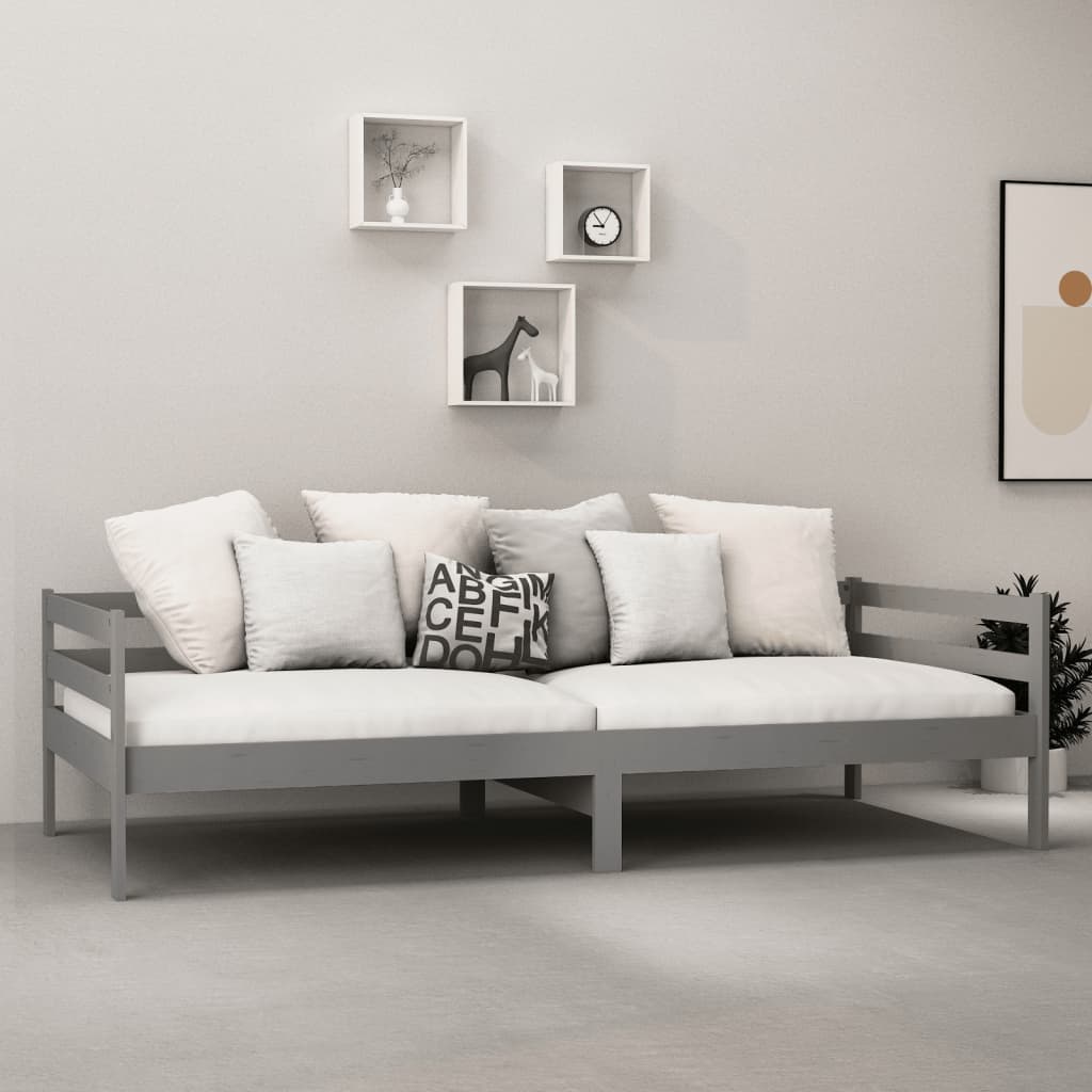 Lit de repos avec matelas 90x200 cm Gris Bois de pin massif - XIOS