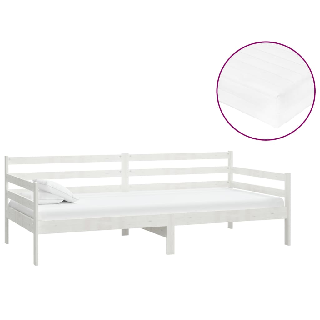 Lit de repos avec matelas 90x200 cm Blanc Bois de pin massif - XIOS