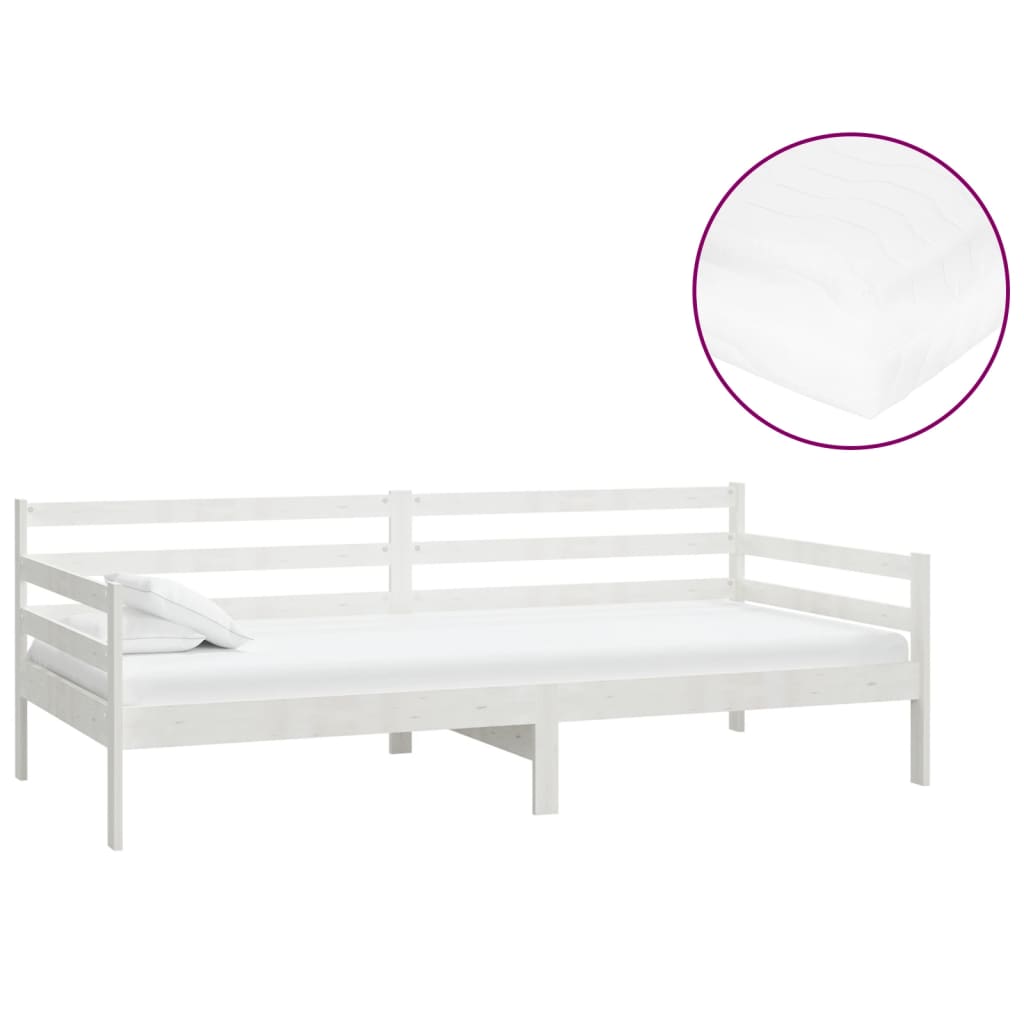 Lit de repos avec matelas 90x200 cm Blanc Bois de pin massif - XIOS