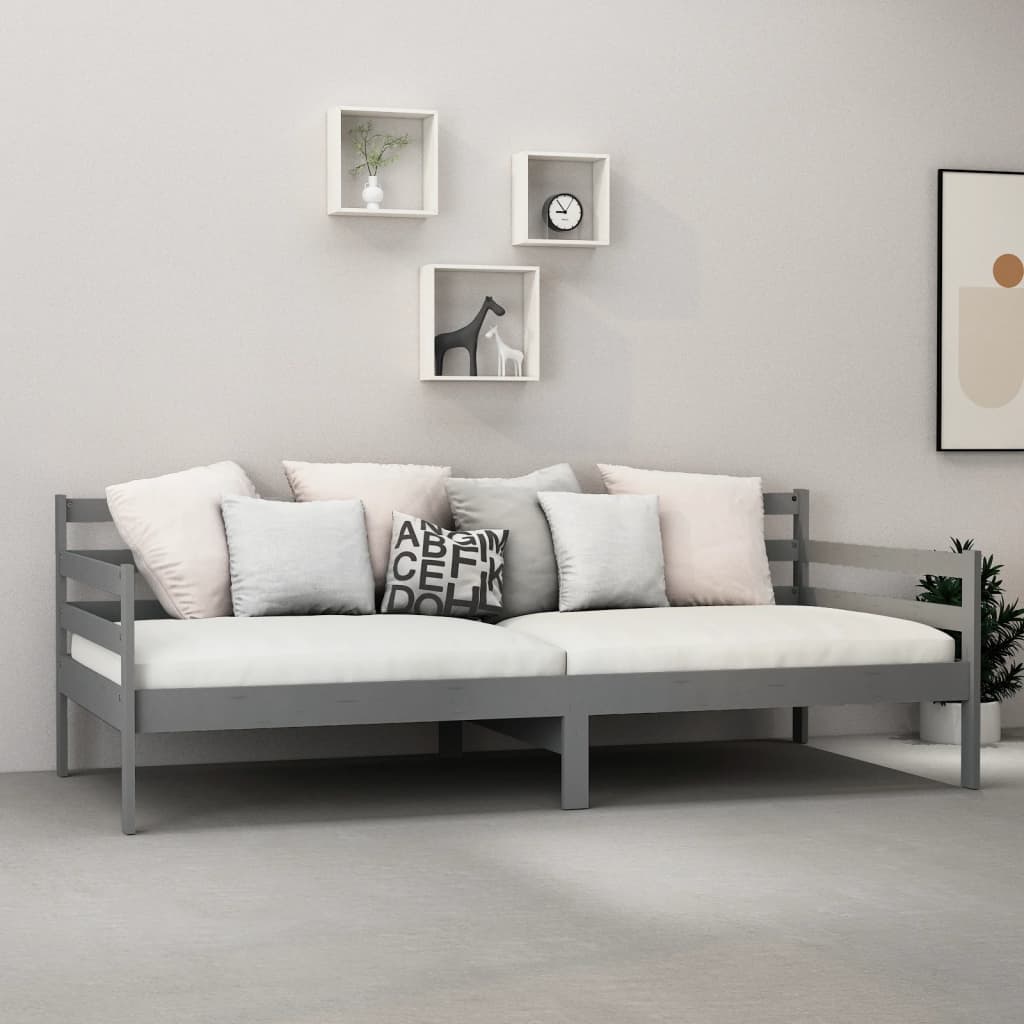 Lit de repos avec matelas 90x200 cm Gris Bois de pin massif - XIOS
