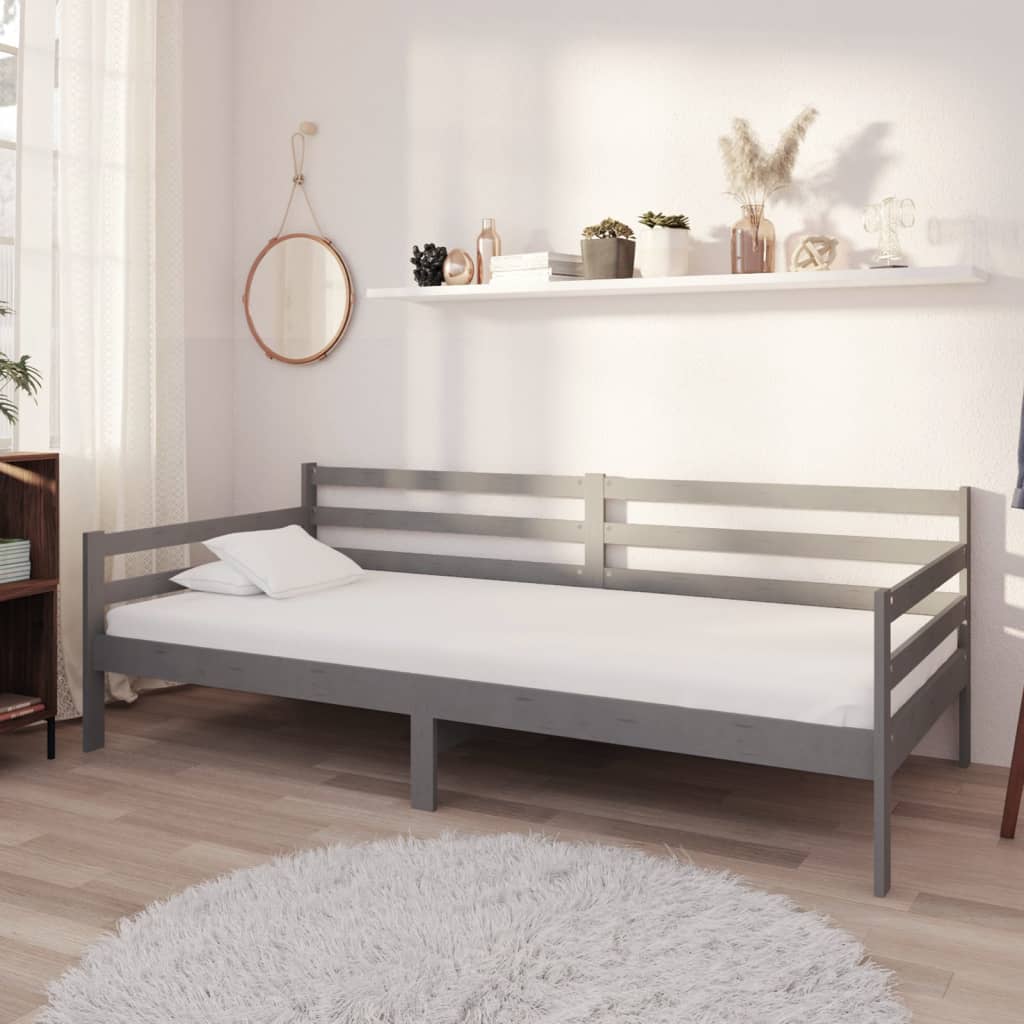 Lit de repos avec matelas 90x200 cm Gris Bois de pin massif - XIOS
