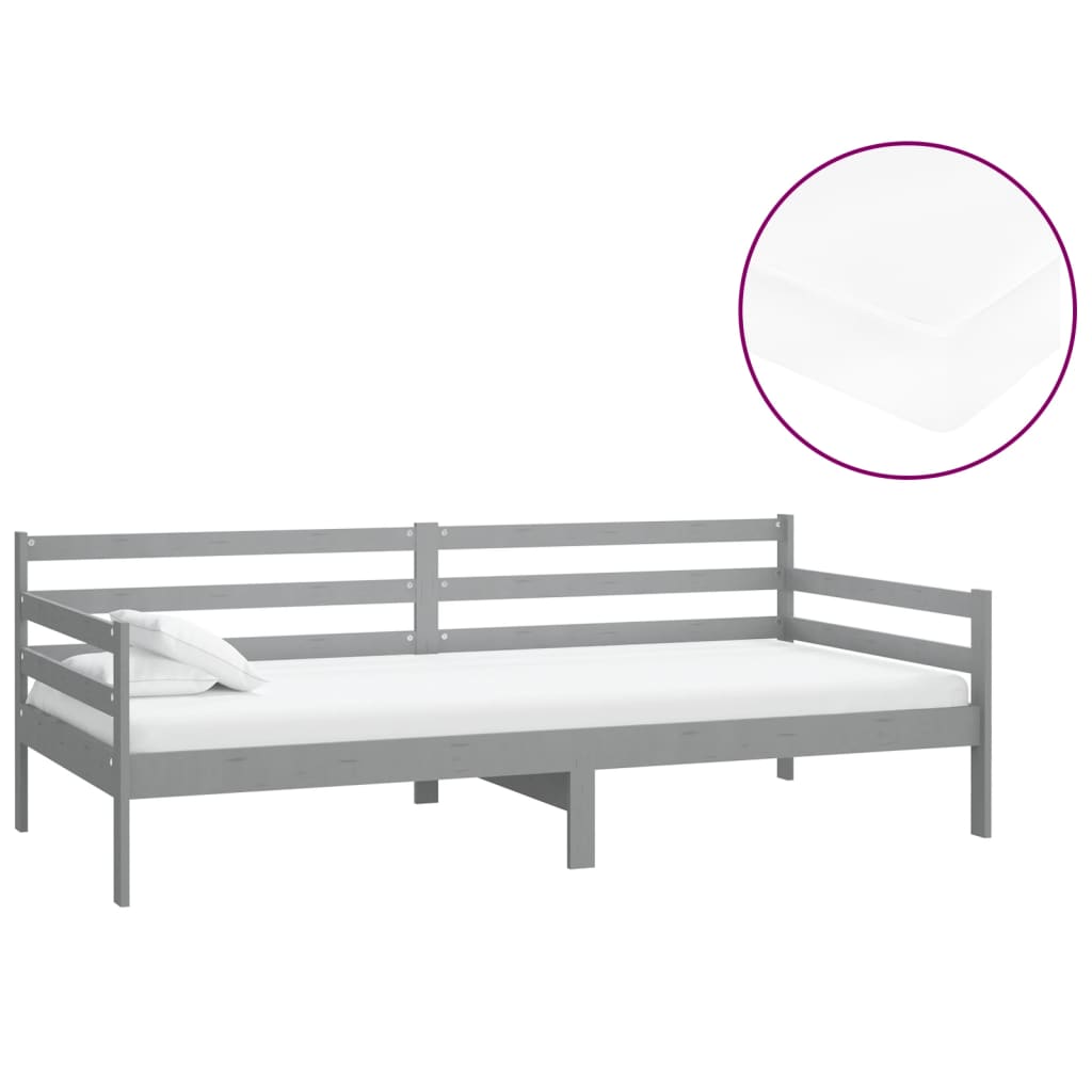 Lit de repos avec matelas 90x200 cm Gris Bois de pin massif - XIOS