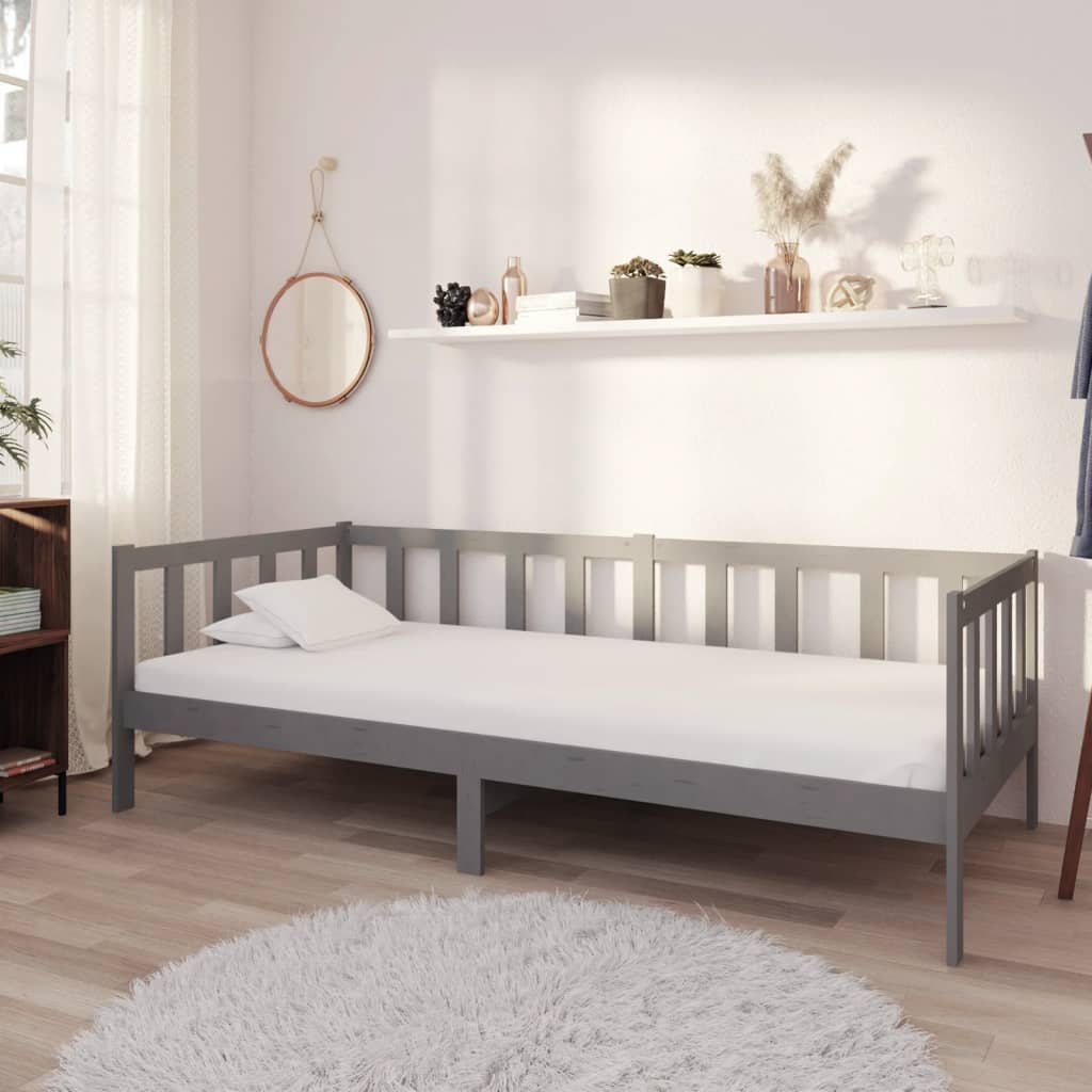 Lit de repos avec matelas 90x200 cm Gris Bois de pin massif - XIOS