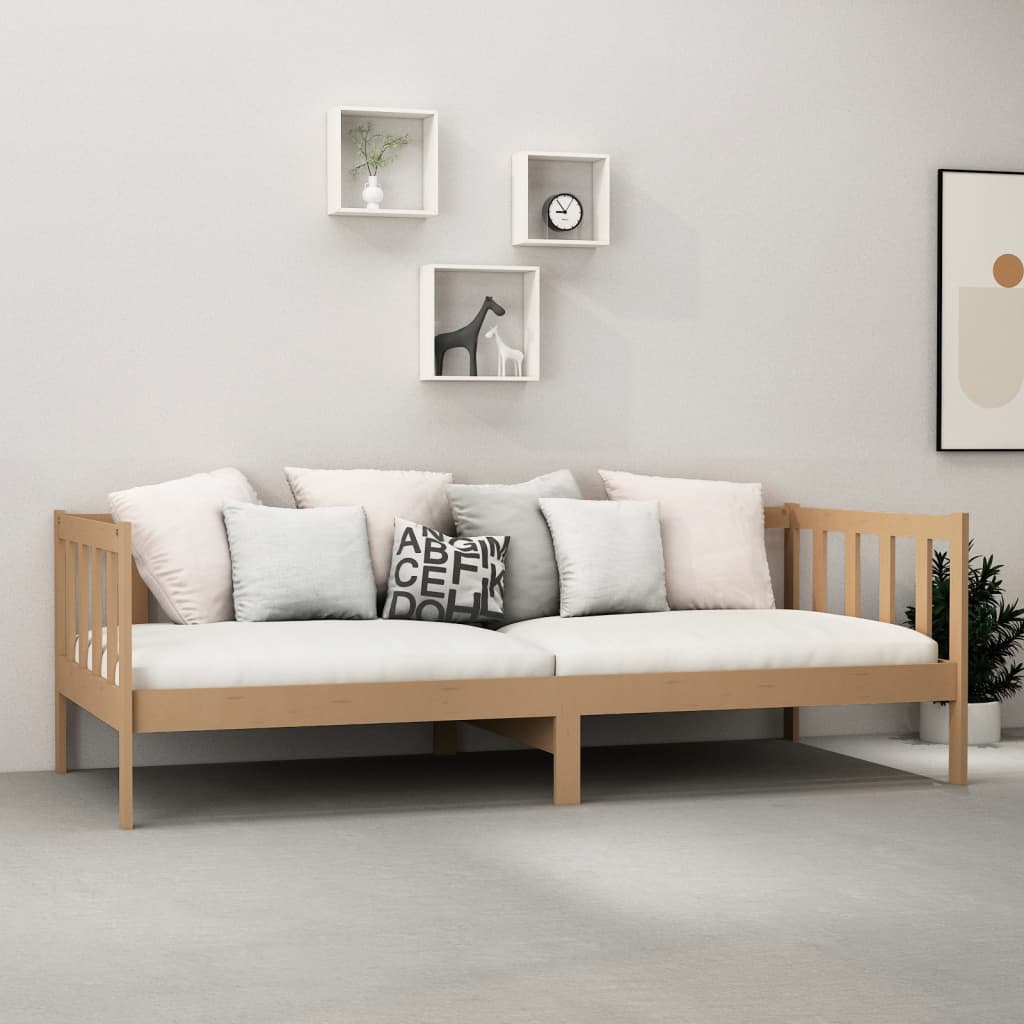 Lit de repos et matelas 90x200cm Marron miel Bois de pin massif - XIOS