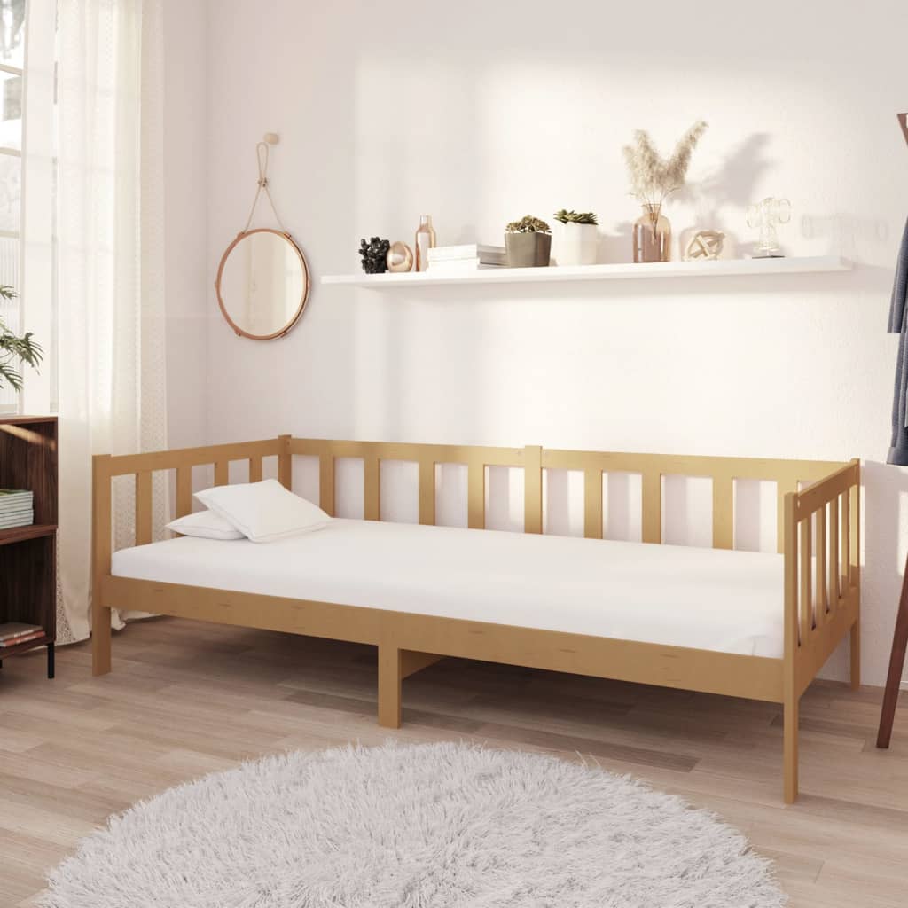 Lit de repos et matelas 90x200cm Marron miel Bois de pin massif - XIOS