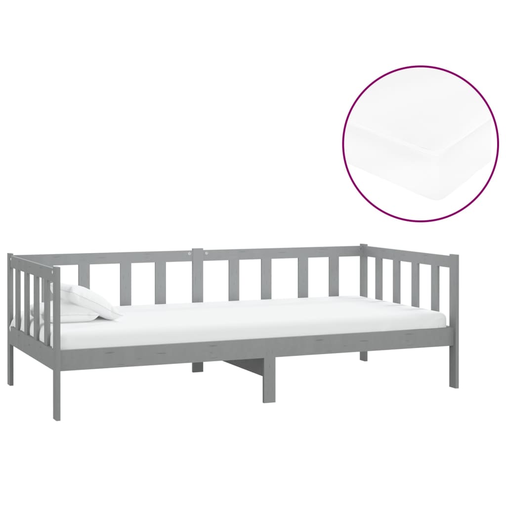 Lit de repos avec matelas 90x200 cm Gris Bois de pin massif - XIOS