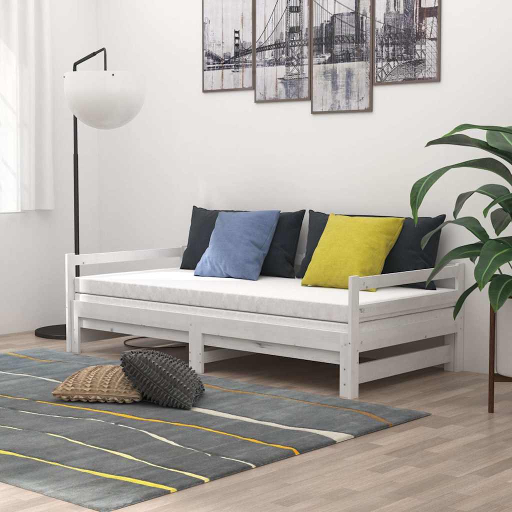 Lit coulissant 2x(90x200) cm Blanc Bois de pin massif