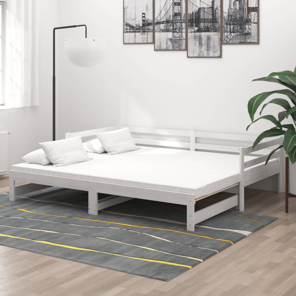 Lit coulissant 2x(90x200) cm Blanc Bois de pin massif