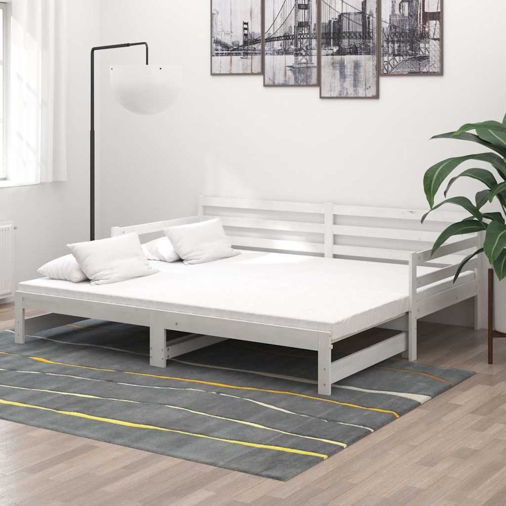 Lit coulissant 2x(90x200) cm Blanc Bois de pin massif
